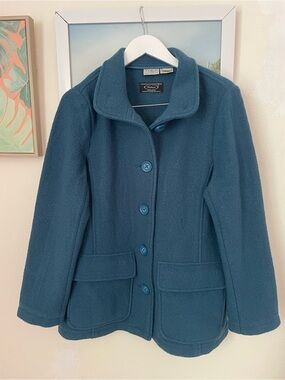 L.L. Bean Bellandi Boiled Wool Button Front Peacoat Jacket Coat in Teal Large